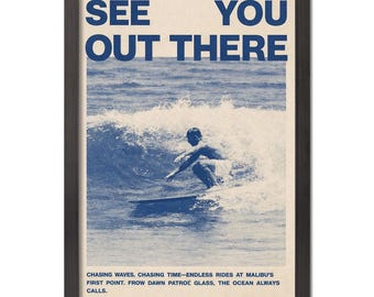 Vintage Malibu First Point Surf Print, Retro Wave Wall Art
