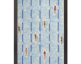 Lámina Art Déco de nadadoras sincronizadas de verano, arte minimalista para la pared de la piscina.