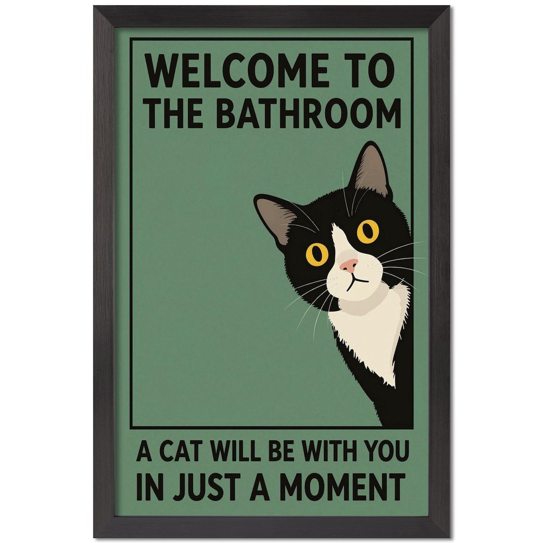 Funny Tuxedo Cat Bathroom Print, Quirky Vintage Style Wall Art Poster ...