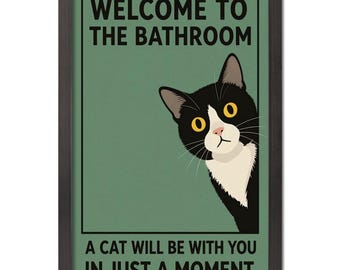 Lámina divertida de gato con esmoquin para el baño, póster de arte de pared de estilo vintage peculiar.