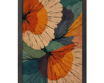 Lámina botánica Palm Springs Bloom de mediados de siglo, arte mural floral retro, marco negro.