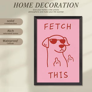 Pink Dog Art Poster | Retro Funny Fetch This Wall Art (Black Framed) image 7