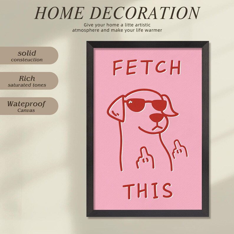 Pink Dog Art Poster | Retro Funny Fetch This Wall Art (Black Framed) image 7