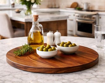 Plato giratorio redondo Lazy Susan de madera maciza: tabla de servir de nogal o roble blanco, centro de mesa de madera, bandeja decorativa para embutidos.