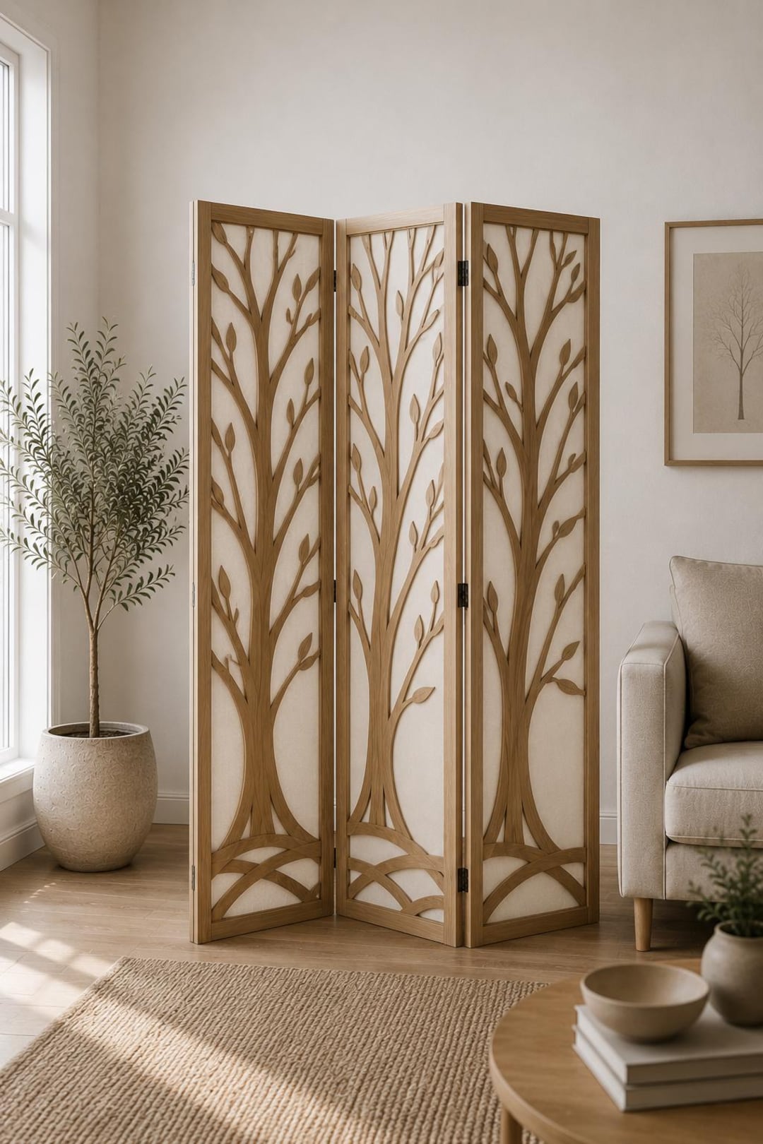 Decorative Folding Room Divider, Japandi Wood Privacy Screen, Modern ...