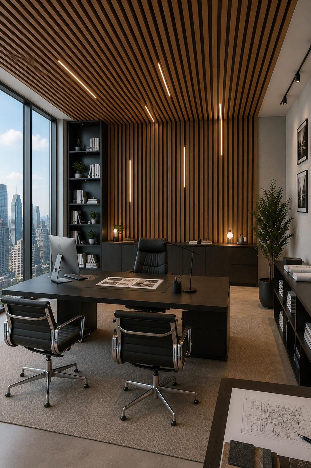 Acoustic Wood Slat Wall Panels Set of 2 – Solid Walnut & Oak Wall