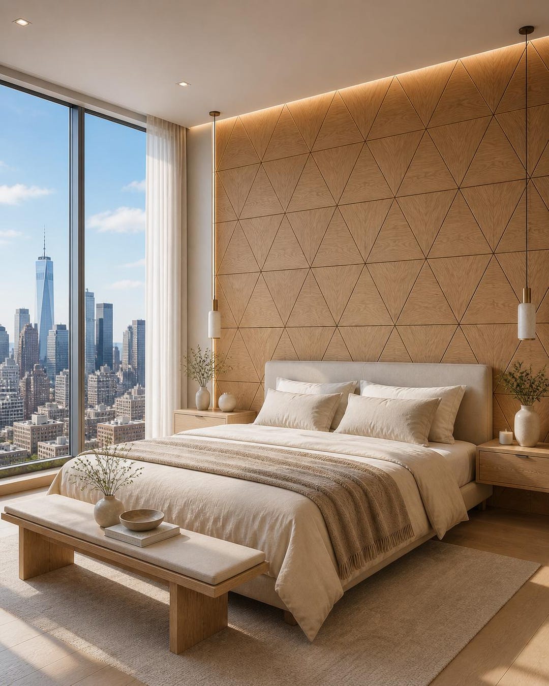 Luxury Wood Wall Panels – Geometric 3D Triangle Design, Solid Oak or ...
