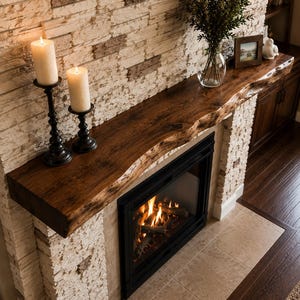 Redwood Fireplace Mantel, Floating Solid Wood Beam Shelf, Custom Length, Depth & Height, Natural or Walnut Stain image 1