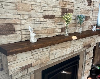Solid Alder Fireplace Mantel Shelf, Walnut Stained Floating Mantel, Rustic Wood Beam Mantel, Custom Fireplace Shelf, Handmade USA