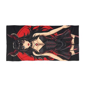 Gothic Demon Girl Beach Towel | Anime Dark Fantasy Illustration