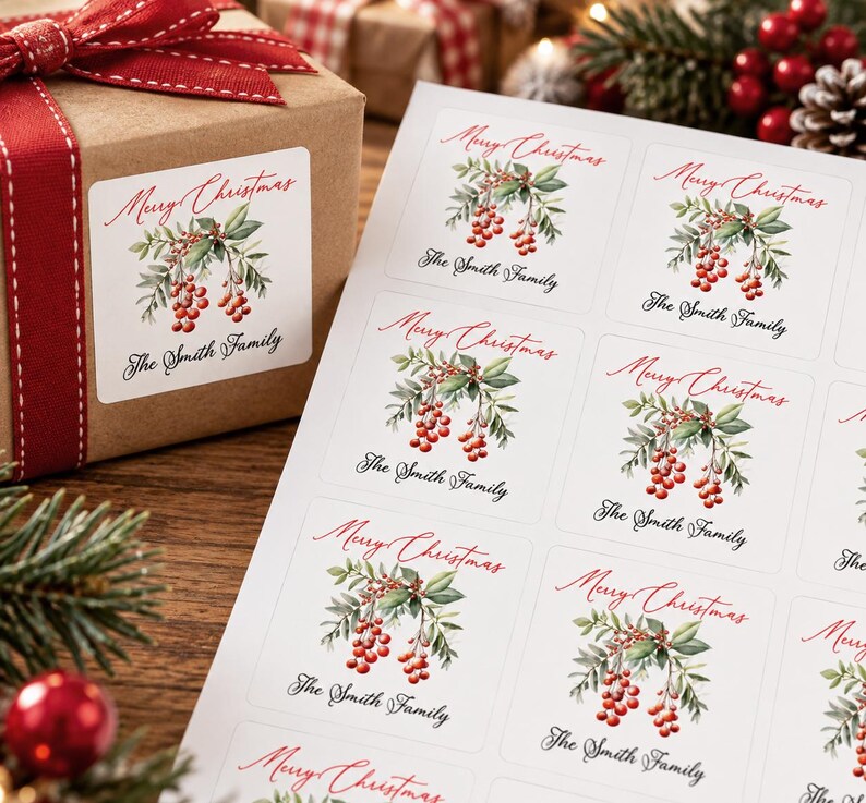 Sticker Cursive Name Custom Family Name Stickers, Personalized Christmas Labels, Holiday ...