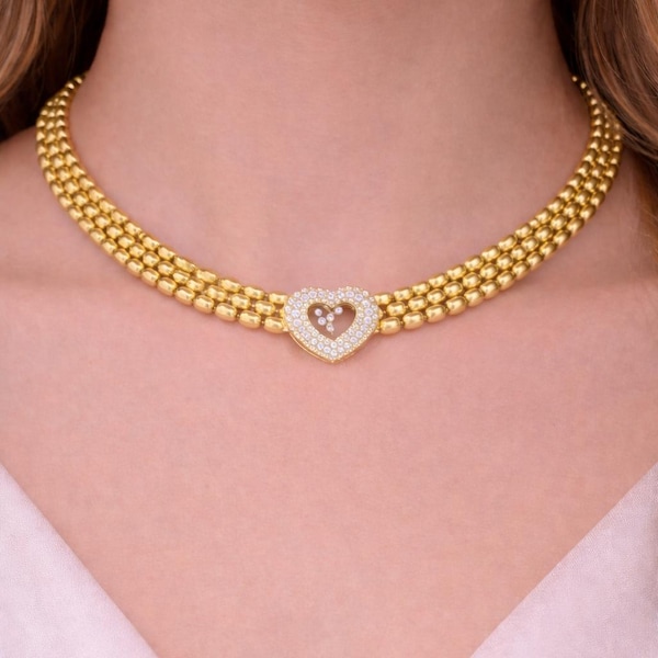 18K Yellow Gold Floating Diamond Heart Necklace 1.80ctw Estate Jewelry