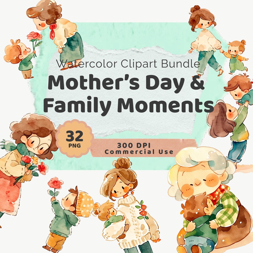Mother’s Day Watercolor Clipart Bundle | Family Moments PNG | Mom ...