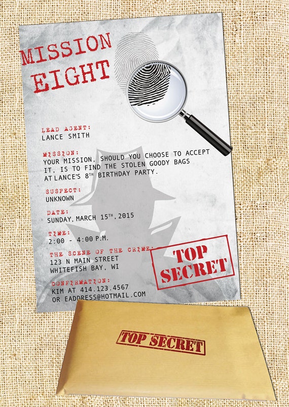 Top Secret Spy Party Invitation Etsy
