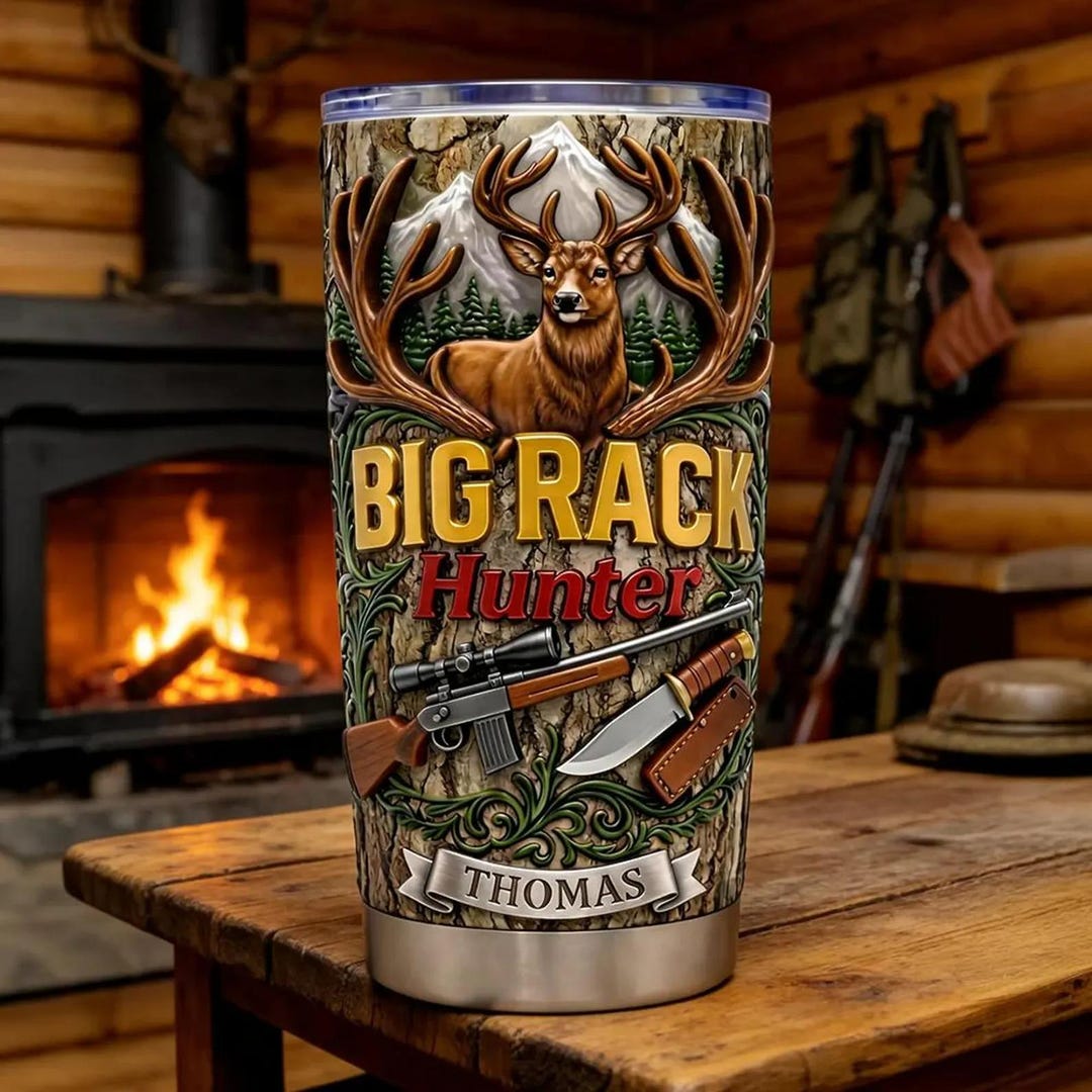 Custom Big Rack Hunter 3D Effect Inflated 20oz Tumbler for Him, Father ...