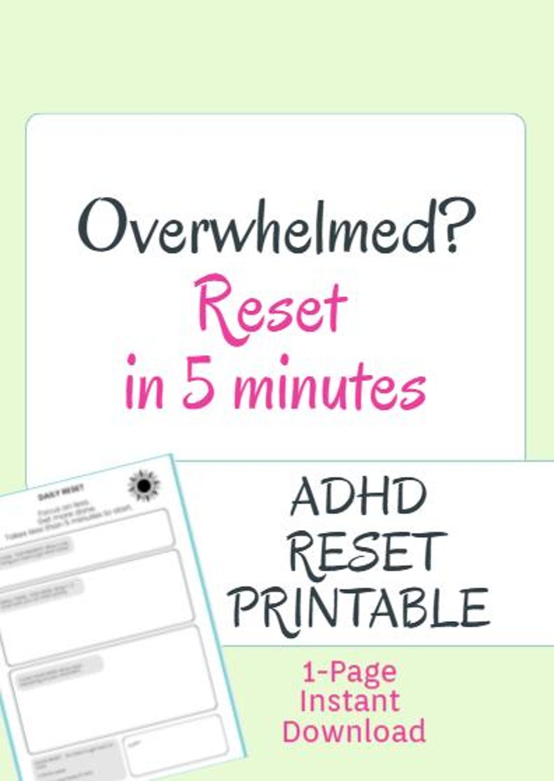 ADHD Reset Sheet Printable, Focus System, Daily Planner (instant ...