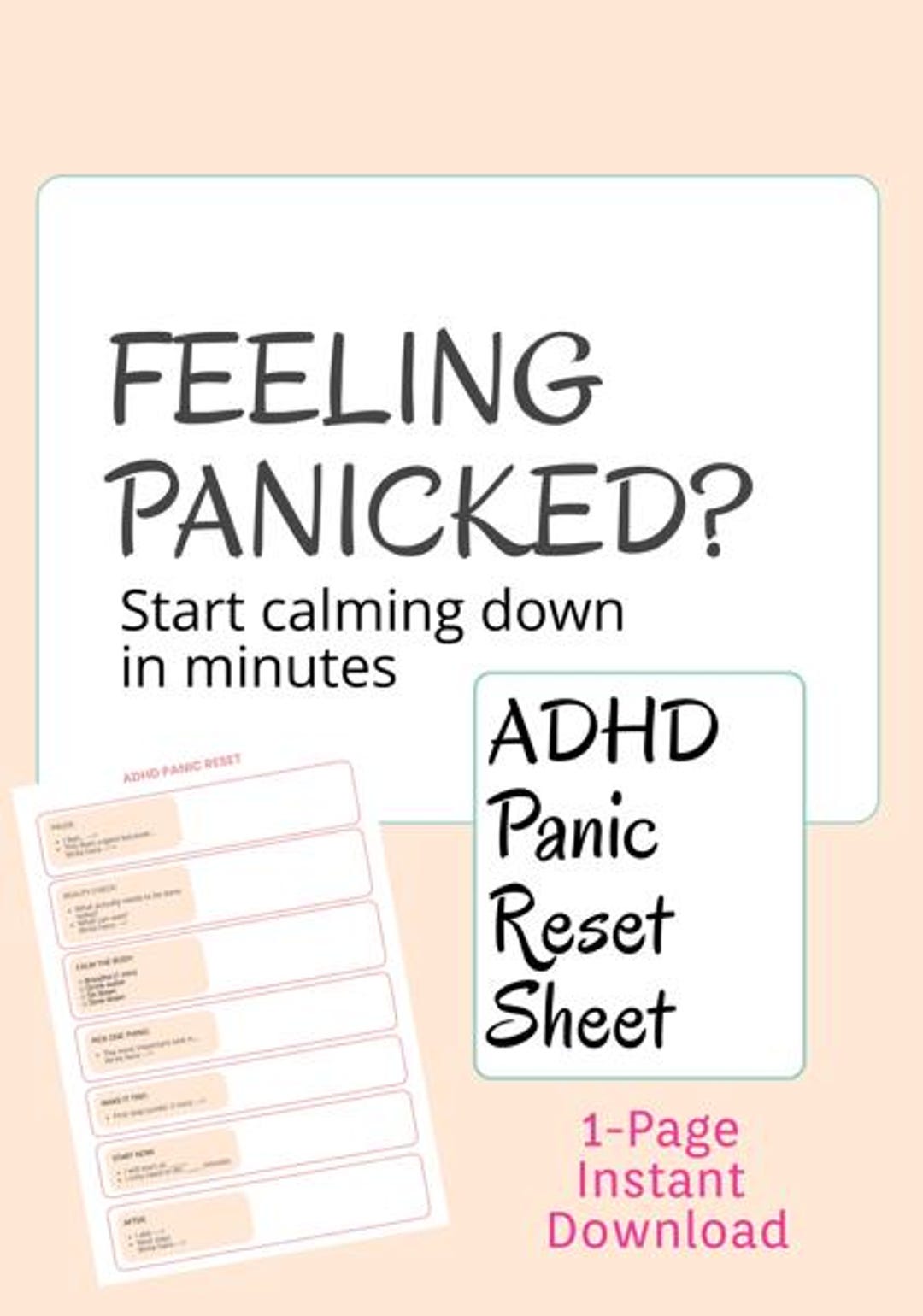 1 Rescue Sheet ADHD Rescue Sheet, Panic Reset, Overwhelm Help, One-page Printable for ...