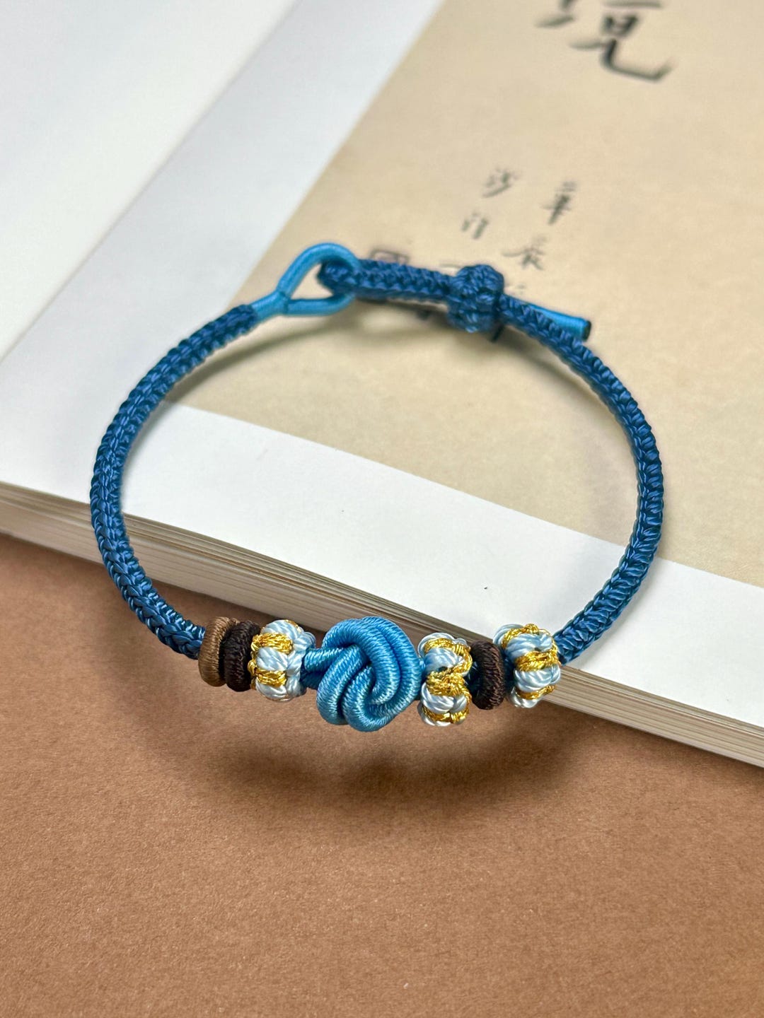 Navy Blue Dimple Knot Bracelet, Handwoven Cotton Cord, Minimalist ...