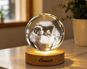 Personalized 3D Crystal Globe Lamp – Custom Ultrasound Photo Engraving, Baby Sonogram Keepsake, Pregnancy Gift, New Mom Gift, Free Gift Box
