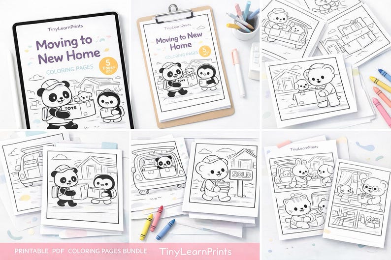 Kawaii Animals Moving Coloring Pages | Pandas, Bears, Bunnies (PDF ...