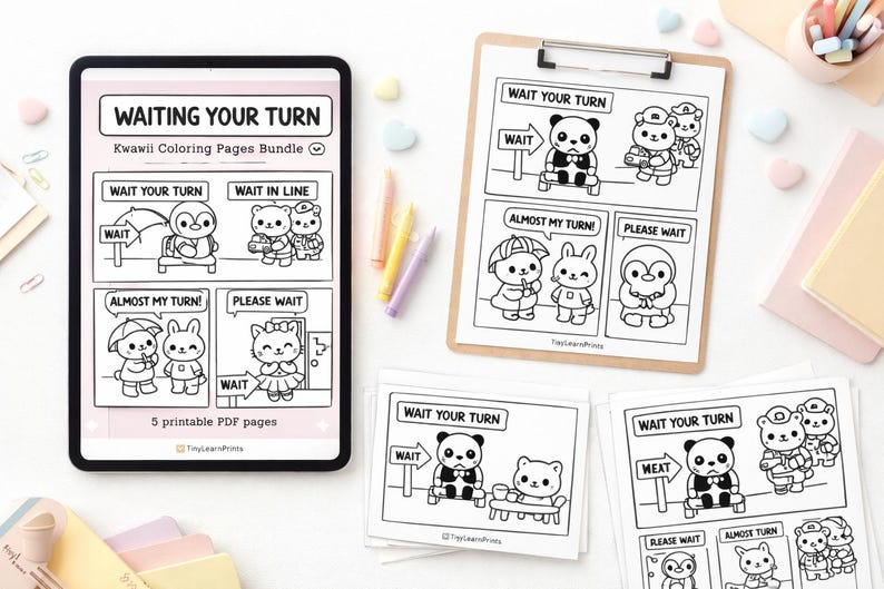 Kawaii Coloring Pages, Waiting Your Turn Social Skills Activity (PDF ...