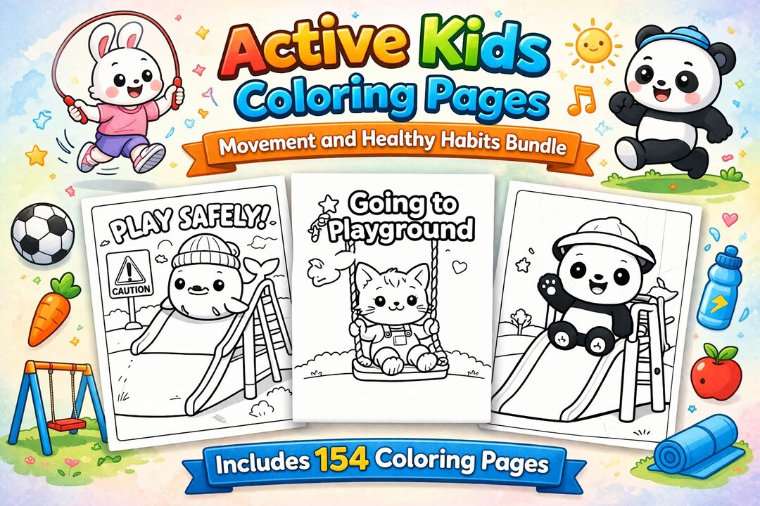 Active Kids Coloring Pages | Movement and Healthy Habits Bundle - Etsy