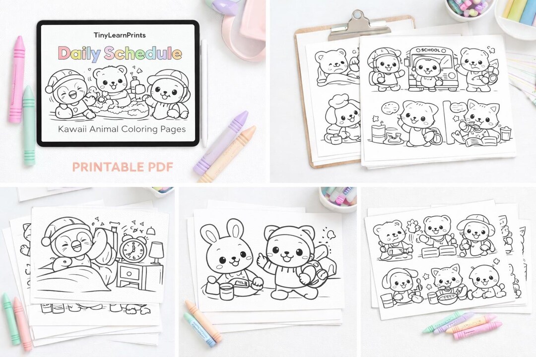 Kawaii Routine Kawaii Daily Routine Coloring Pages for Kids – Morning Bedtime Schedule ...