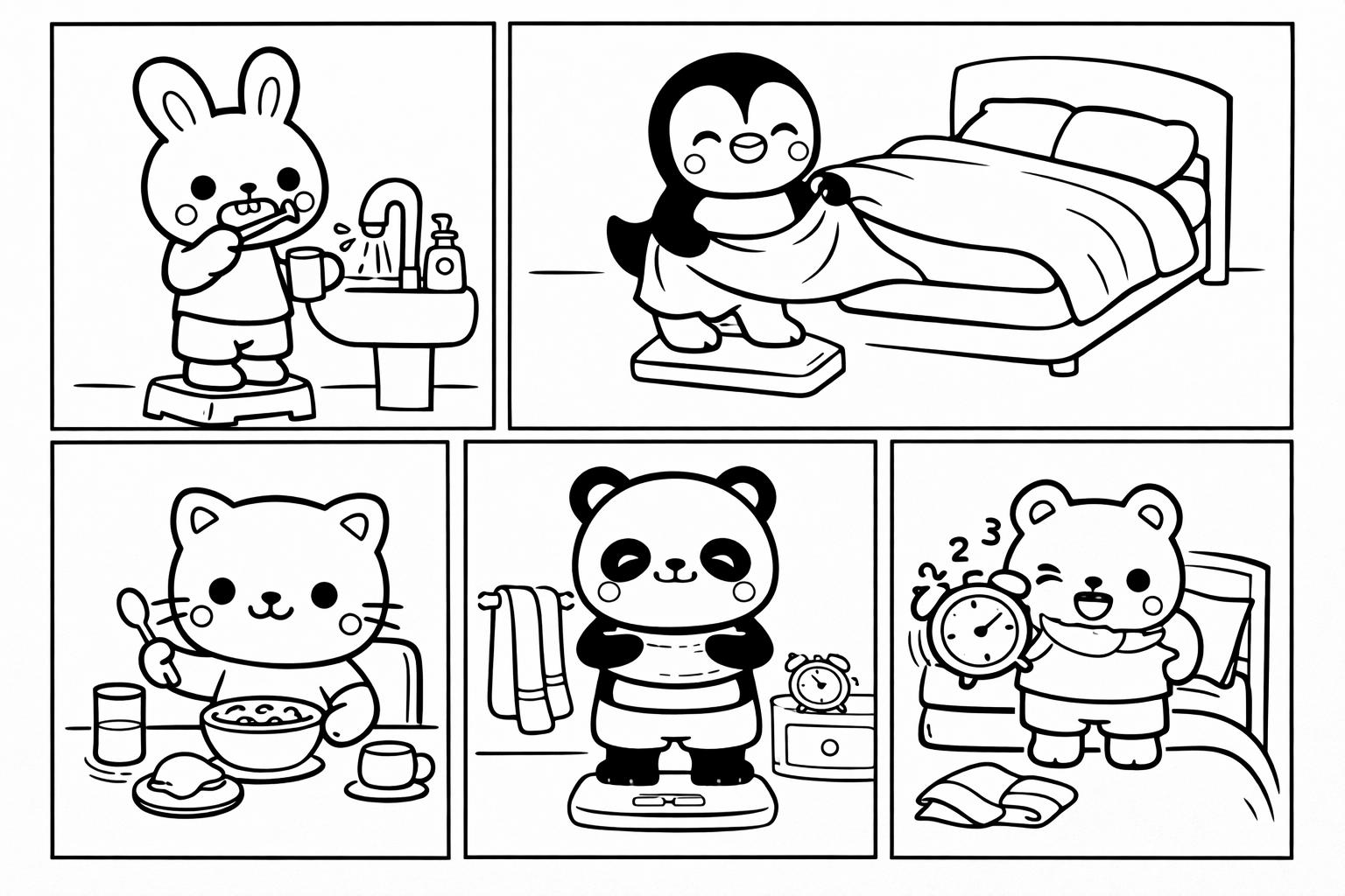 Morning Routine Color Picture Morning Routine Coloring Pages for Kids, Daily Skills Activity (digital ...