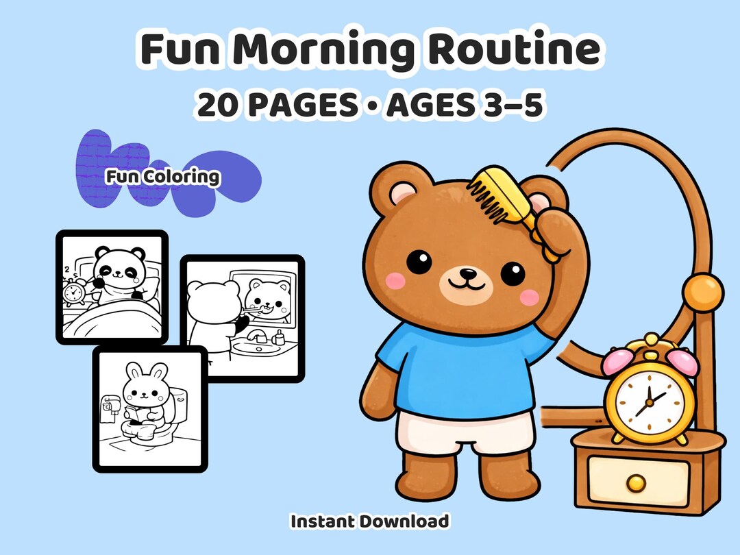 Morning Routine Color Picture Morning Routine Coloring Pages for Kids, Daily Skills Activity (digital ...