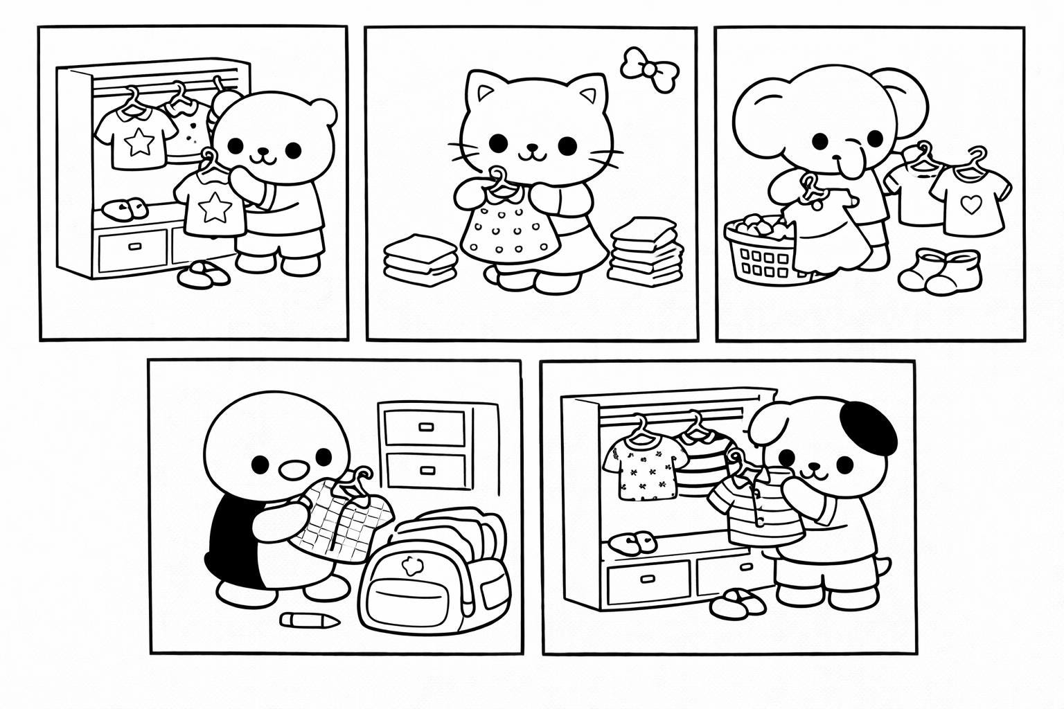 Packing Backpack Coloring Pages, Kids School Routine Activity (digital ...