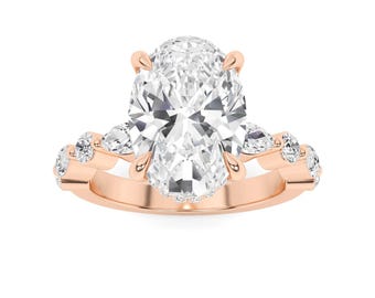 Everluxe Prong Set Radiant Side Stone Rings Lab Grown Diamond Engagement Rings in staling silver