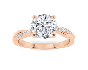 Cross Over Set Prong Set Round Side Stone Rings Lab Grown Diamond Engagement Rings in 9K stealing silver