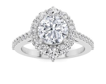 Sterling Silver Halo Engagement Ring, Round Cut Simulated Diamond Ring, Vintage Floral Cluster Ring, Promise Ring for Her, Anniversary Gift