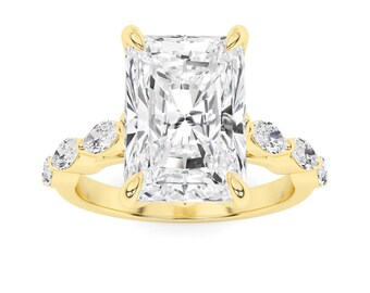 Everluxe Prong Set Radiant Side Stone Rings Lab Grown Diamond Engagement Rings in staling silver