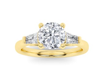 Three Stone Engagement Ring for Women, 925 Sterling Silver Gold Plated Promise Ring, Round Cut Cubic Zirconia Trilogy Anniversary Ring.