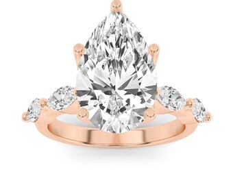 Pear Shape Diamond Engagement Ring, Rose Gold Teardrop Ring, Pavé Diamond Band, Exquisite Pear Cut Vintage Style Wedding Ring