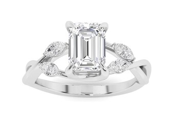 Tapered Prong Set Round Side Stone Rings Lab Grown Diamond Engagement Rings in stealing silver