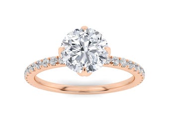 Rose Gold Sterling Silver Round Solitaire Engagement Ring | 925 Silver Pave Diamond Ring | Milgrain Vintage Wedding Band | Promise Ring.