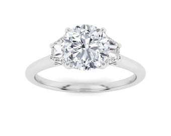 Three Stone Engagement Ring for Women, 925 Sterling Silver Gold Plated Promise Ring, Round Cut Cubic Zirconia Trilogy Anniversary Ring.