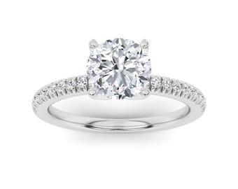 Flower Pave Setting Round Side Stone Rings Lab Grown Diamond Engagement Rings in stealing silver