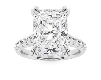 Evercrest Prong Set Radiant Side Stone Rings Lab Grown Diamond Engagement Rings in stealing silver