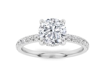 Classic Hidden Prong Set Round Side Stone Rings Lab Grown Diamond Engagement Rings in stealing silver