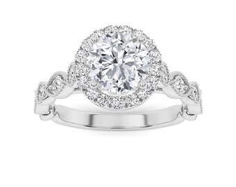 Sterling Silver Halo Engagement Ring, Vintage Twisted Band Moissanite Ring, Round Cut Cubic Zirconia Promise Ring, Anniversary Gift for Her