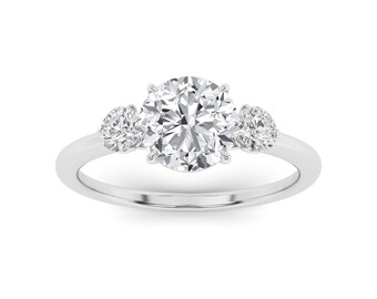 Three Stone Round Cut Ring, Gold Plated Sterling Silver Trilogy Anniversary Promise Ring