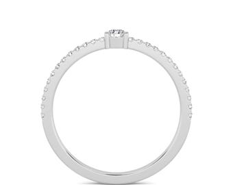 Classic Small Pave Setting Round Side Stone Rings Lab Grown Diamond Engagement Rings in stealing silver