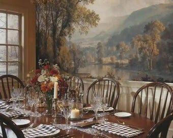 Mural de papel pintado de bosque, mural de pared de paisaje clásico de bosque autoadhesivo y papel pintado tradicional de naturaleza forestal.