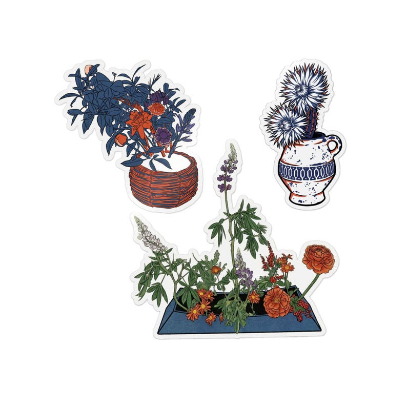 Dark Botanical Stickers | Moody Floral Vase Art | Vintage Garden Decal ...