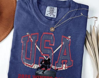 USA Hockey T-Shirt, 2026 Winter Games Retro Varsity Sports Fan Tee, Vintage American Ice Hockey T-Shirt, Patriotic Team Support Tee