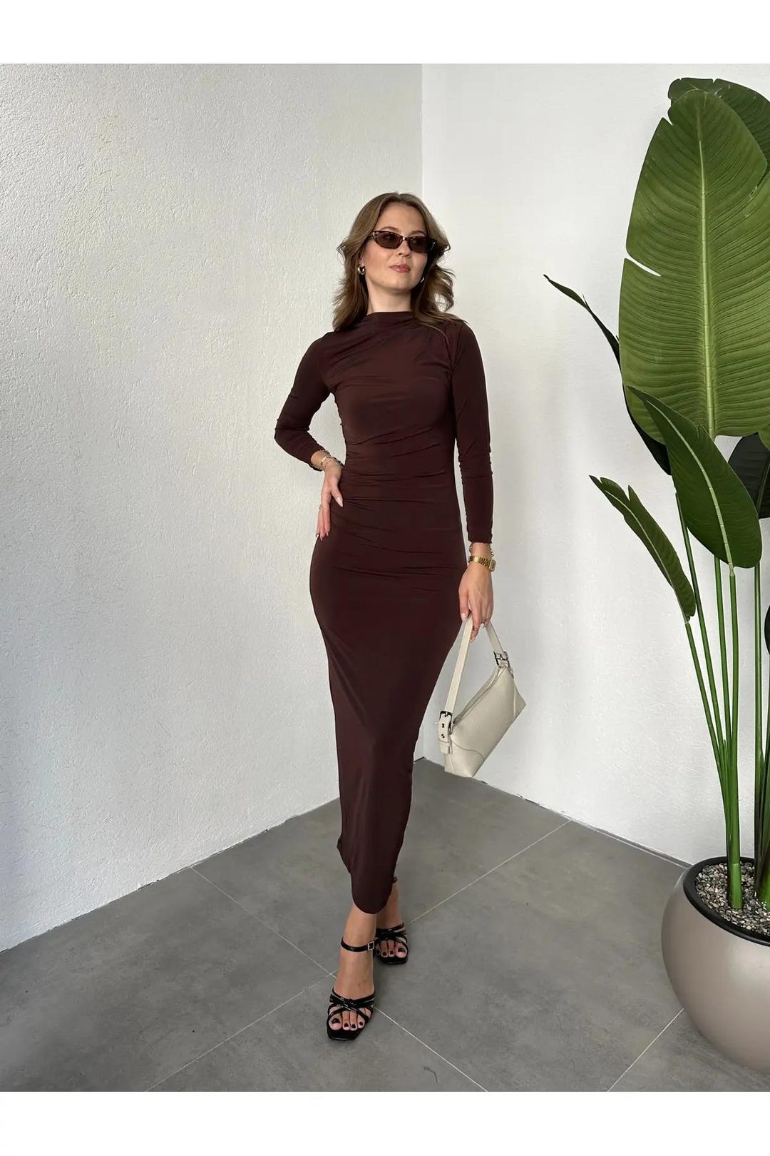 sequin midi dress Novah Green Wrap Detailing stunning champagne coloured satin Color:Iris warehouse2426-newadds