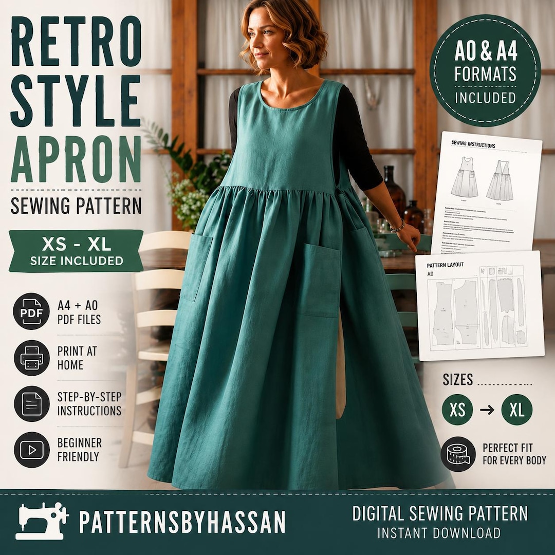 Retro Style Apron Sewing Pattern PDF | Vintage Apron Pattern | DIY ...
